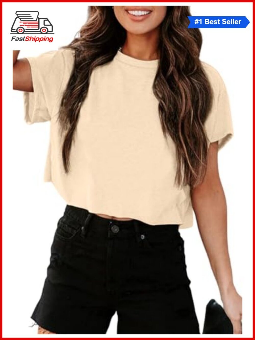 ✨ Women's Cropped Crew Neck Short Sleeve T-Shirt Loose Fit Summer Basic Tee